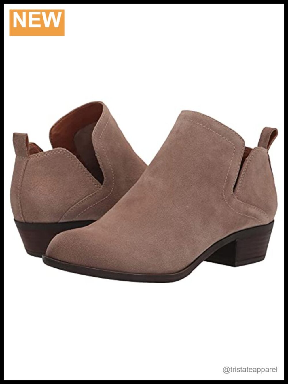 Faux Leather Ankle Bootie Pull-On Mid Heel Almond Toe Boot